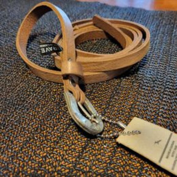 Say yes to big sweater weather! Super cute tan BRAVE Leather Skinny Belt. 32" - Picture 4 of 6